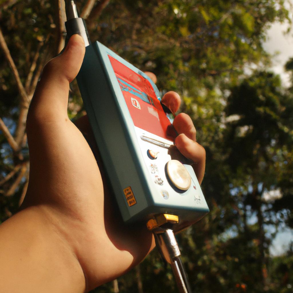 Person holding radio signal device